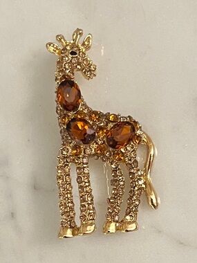 🧷Vintage Giraffe Brooch / Pin - Brown and Tan Crystals and CZs